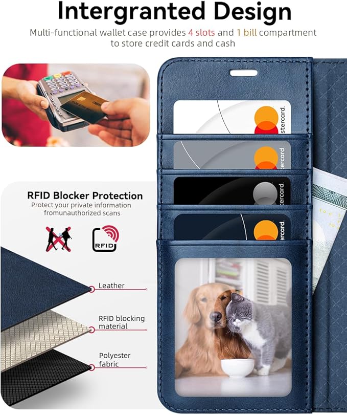 OCASE Compatible with Galaxy S25 Edge Wallet Case, PU Leather Flip Folio Case with Card Holders RFID Blocking Kickstand [Shockproof TPU Inner Shell] Protective Phone Cover 2025, Spliced Blue