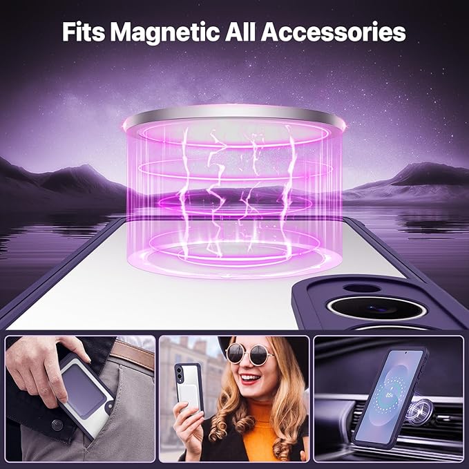 CENHUFO Magnetic for Samsung Galaxy S25 Edge Case, Full Body Phone Case with Built-in 9H Tempered Glass Privacy Screen Protector and Camera Lens Protector, Shockproof Clear Cover Bumper - Purple