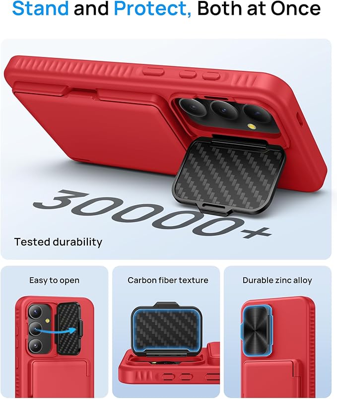 for Samsung Galaxy S25 FE Wallet Case with Card Holder & Camera Lens Cover Stand, Military Grade Drop Protection Shockproof Rugged Stand Protective Phone Case for S25 FE 6.7" 2025, Red
