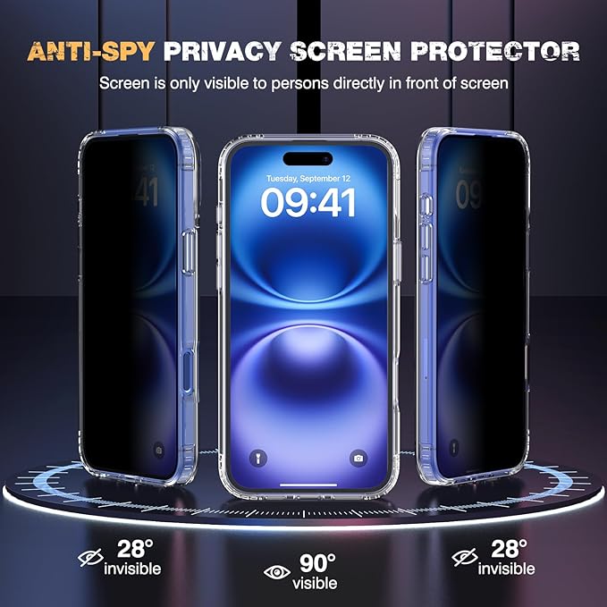 Diaclara Designed for iPhone 16 Case, [with Privacy Screen Protector] [Anti Spy] [Military Grade Drop Protection] Heavy Duty Full-Body Shockproof Phone Case, Magnetic Clear