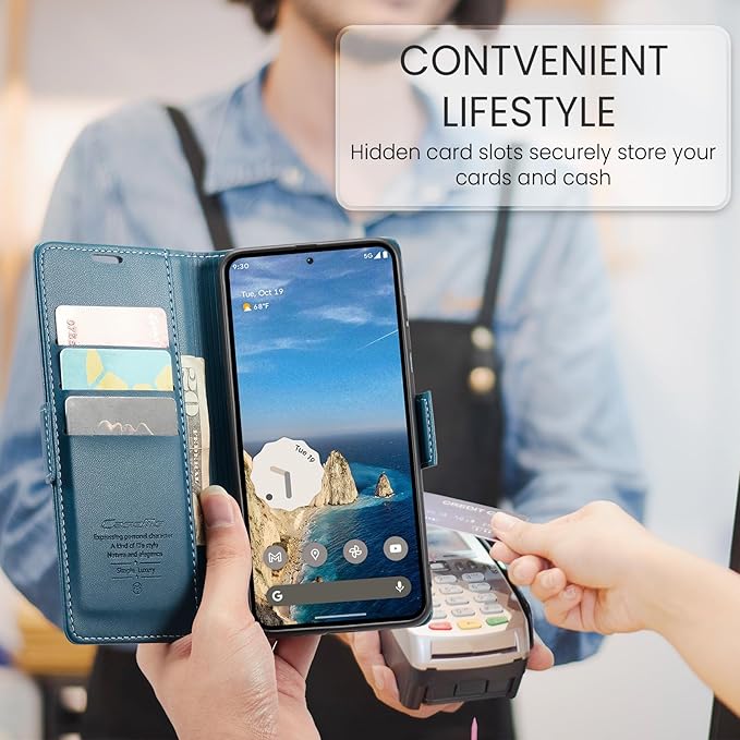 for Google Pixel 9/9 Pro Case, Premium PU Leather Wallet Case Flip Cover with [RFID Blocking][Card Holder][Stand Function] Shockproof Protective for Google 9/9 Pro, Blue