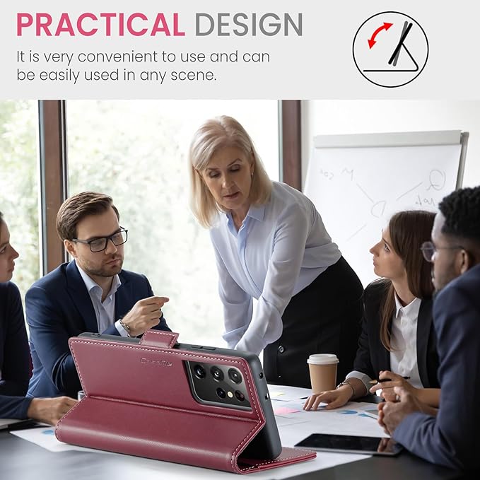 Case for Samsung Galaxy S21 Ultra Wallet Case, RFID Blocking PU Leather Flip Folio Cover Card Holder Kickstand Shockproof Phone Case Compatible with Samsung Galaxy S21 Ultra, Red