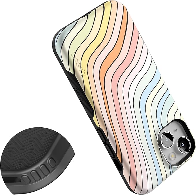 Casely iPhone 14 Case | Ride The Wave | Pastel Rainbow Lined | Compatible with MagSafe | Bold Protective Design