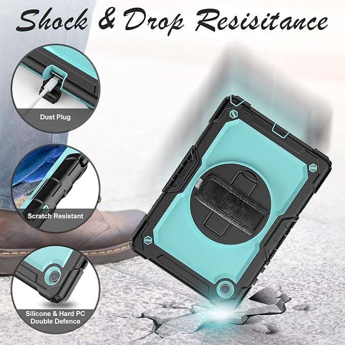 Tablet Case for Samsung Galaxy Tab A8 10.5-inch 2022 SM-X200/X205/X207, [with Tempered Glass Screen Protector],360° Rotating Kickstand/Hand & Shoulder Strap/S Pen Holder (SkyBlue)