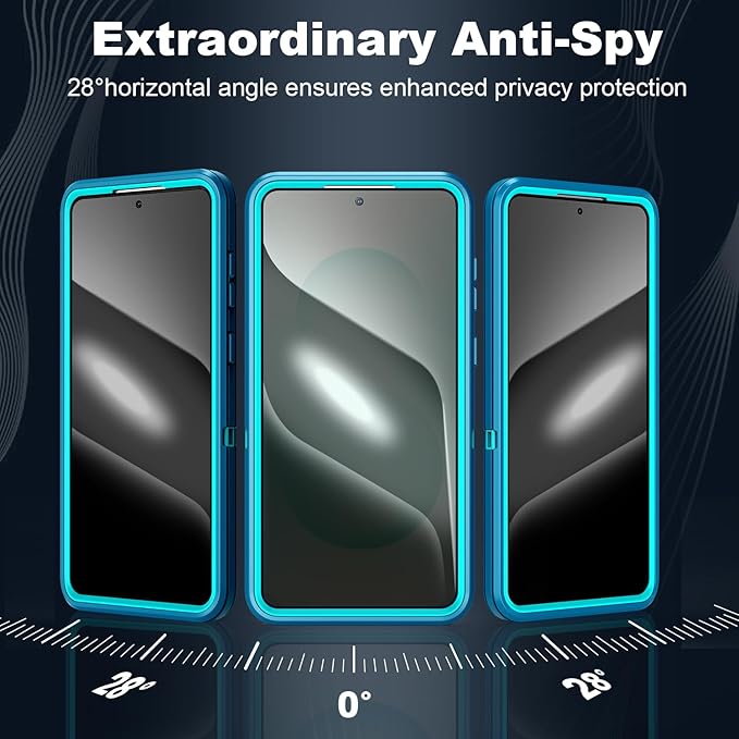 Designed for Samsung Galaxy S24/S25 Case [with Privacy Screen Protector] 3-Layer Full Body Protection Rugged Shockproof Heavy Duty Phone Case Cover, Turquoise