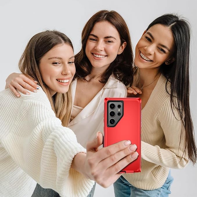 for Samsung Galaxy S24 Ultra Case Heavy Duty Protective Shockproof Dropproof 3-Layer Full Body Protection [Without Screen Protector] Tough Rugged Case for Galaxy S24 Ultra,Red/Black