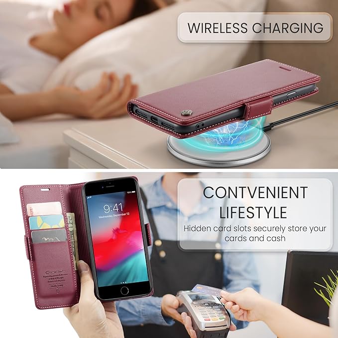 for iPhone 8 Plus & 7 Plus Case, Premium PU Leather Wallet Case Flip Cover with [RFID Blocking][Card Holder][Stand Function] Shockproof Protective for iPhone 8 Plus & 7 Plus, Red