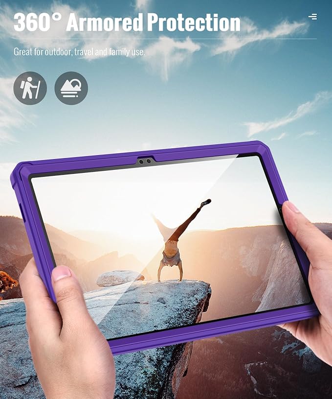 MoKo Case Fit Galaxy Tab A9 Plus 11-Inch 2023 (SM-X210/X216/X218), Shockproof Full Body Rugged Stand Back Cover Built-in Screen Protector Fit Galaxy Tab A9+ 11" 2023, Deep Purple