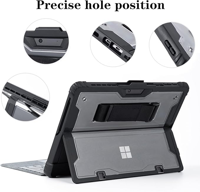 for Microsoft Surface Pro11 Pro10 Pro9 Tablet Protective Case 13 inches 2024/2022, Thicken and Rugged Cover with Stand Case, Compatible Keyboard Cover, Including Hand Strap Shoulder,Black