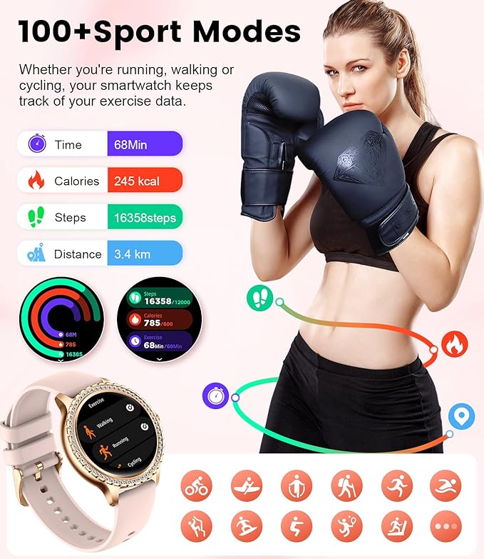 Smart Watches for Women,1.32" HD Smartwatch with Answer/Make Call,AI Voice Control,Heart Rate/Calories/SpO2 Monitor 100+ Sport Modes Ladies Fitness Tracker Watch for Android iOS 2 Straps Black-Gold