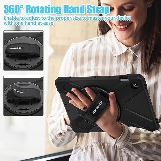 BRAECNstock for Samsung Galaxy Tab S5e Case 10.5 inch 2019 (SM-T720/T725/T727) Shockproof Protective Galaxy S5e Tablet Case for Kids with Screen Protector Pen Holder Rotating Stand+Hand Strap - Black