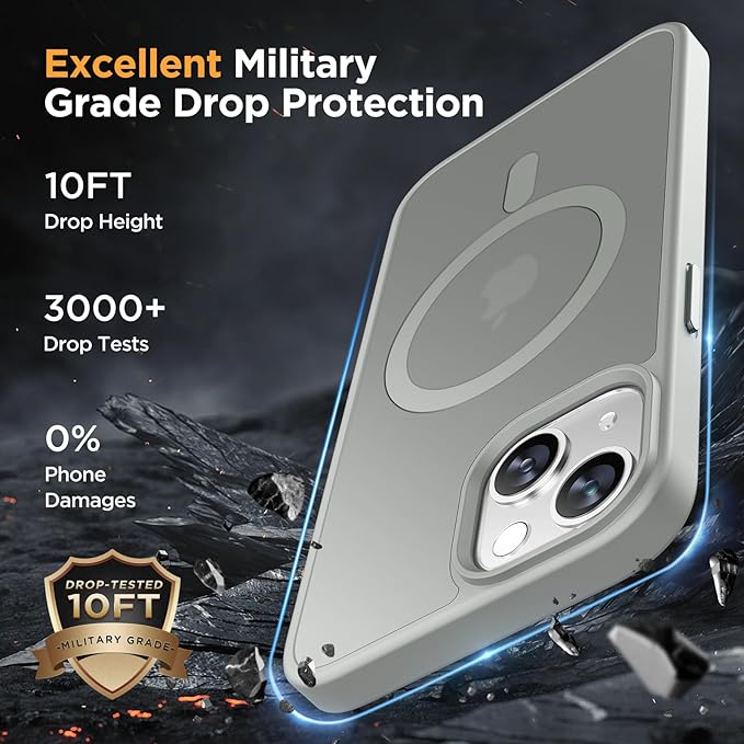 Miracase Magnetic for iPhone 14 Case 6.1 inch (Compatible with MagSafe)（with 2X Screen Protectors） Military-Grade Protection, Anti-Fingerprint Translucent Matte Phone Case Cover, Gray