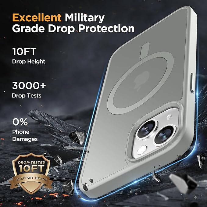 Miracase Magnetic for iPhone 13 Case 6.1 inch (Compatible with MagSafe)（with 2X Screen Protectors） Military-Grade Protection, Anti-Fingerprint Translucent Matte Phone Case Cover, Gray