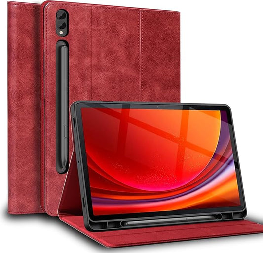 for Samsung Galaxy Tab S8 Ultra 14.6 inch Case with S Pen Holder 2022 Model(SM-X906C/X900/X906B/X906N) Genuine Leather Cover Protective Shell,Auto Wake/Sleep.Red