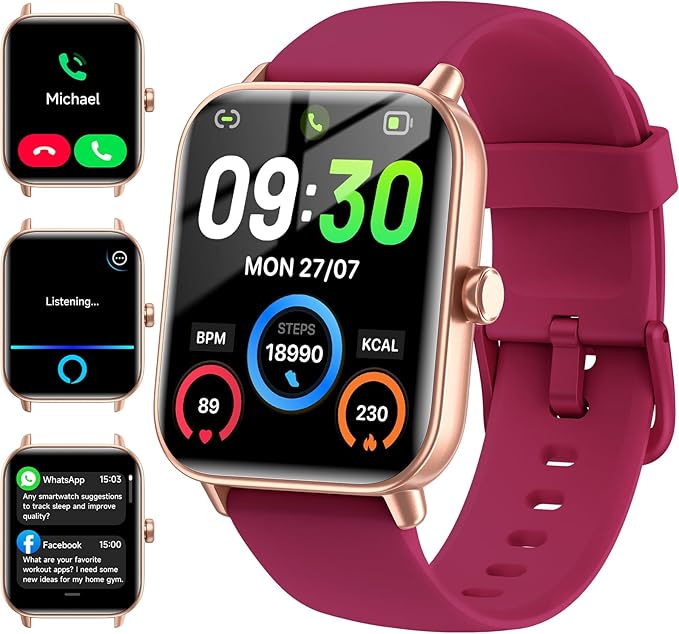 Smart Watches for Women Android & iPhone, Alexa Built-in, 1.85" Fitness Tracker with Answer/Make Calls, IP68 Waterproof Fitness Watch,Heart Rate, Sleep, SpO2 Monitor,Pedometer, Red