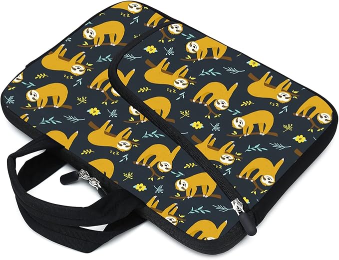 11.6-12.2 Inch Laptop Sleeve Case With Two Pockets - Chromebook, Ultrabook, Notebook, Tablet Neoprene Handle Case for Apple MacBook Air, Samsung, Acer, HP, DELL (Sloth)