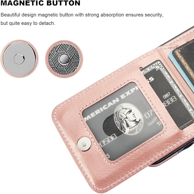 KIHUWEY for Samsung Galaxy S24 Case Wallet with Credit Card Holder, Flip Premium Leather Magnetic Clasp Kickstand Heavy Duty Protective Cover for Samsung Galaxy S24 6.2" (Rose Gold)