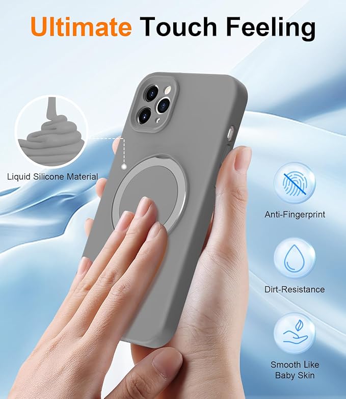 ZHK Liquid Silicone Designed for iPhone 12 pro max Case with Magnet Stand, [Precise Camera Lens Protection][Mil-Grade Drop Shockproof][Soft Anti-Scratch Microfiber Lining] Slim Fit Cover, Grey