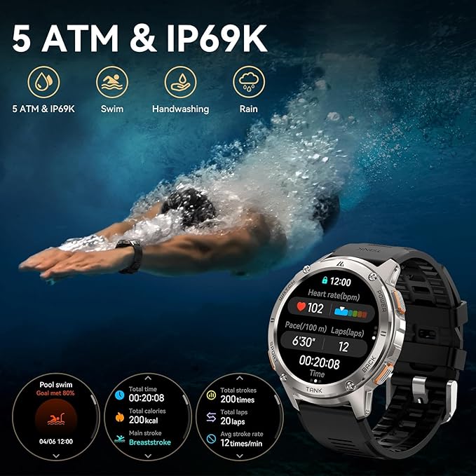 AMAZTIM Smart Watches for Men,60 Days Extra-Long Battery, Rugged Military Bluetooth Call(Answer/Dial Calls),1.43" Ultra HD AMOLED Display,Full Metal Body SmartWatch Compatible iPhone and Android