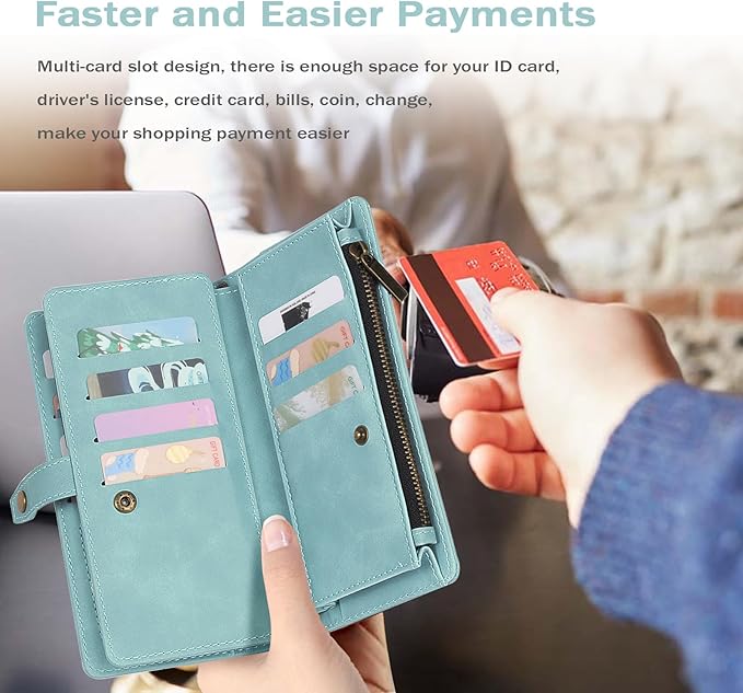 TwoHead Wallet Case Compatible with Samsung Galaxy S24 Plus Blue | Card Holder, Detachable, Magnetic, PU Leather, All-Round Protective, Phone Case Wallet, Wrist Strap