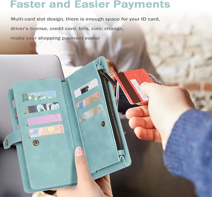 TwoHead for Samsung Galaxy S24 Wallet Case with Card Holder, Detachable Magnetic Phone Case for S24,PU Leather All-Round Protective Phone Case Wallet with Wrist Strap,Blue