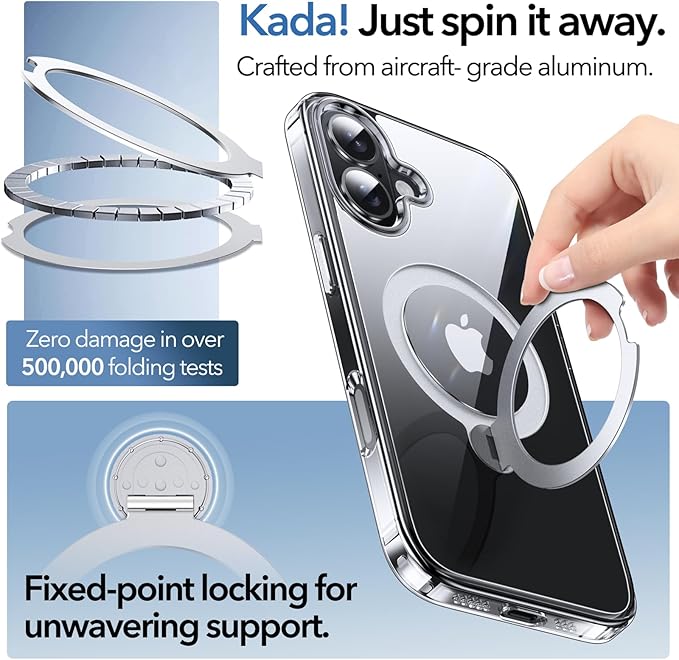 Anqrp 360° All-in-ONE Crystal Clear Case for iPhone 16 with Rotatable Magnetic Stand, Compatible with MagSafe, Anti-Yellowing Transparent MIL-Grade Shockproof Phone Case Cover for iPhone 16