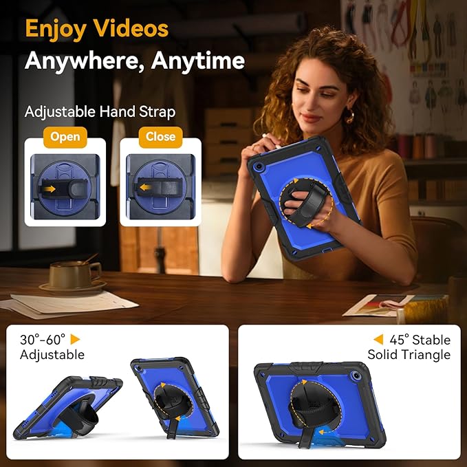 Case for Samsung Galaxy Tab A9+/A9 Plus 11 Inch 2023(SM-X210/X216/X218), Ubearkk Full-Body Drop Protection Case with Screen Protector, 360° Rotating Stand and Hand/Shoulder Strap, Dark Blue