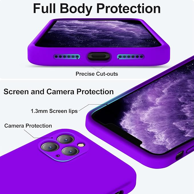 Vooii Compatible with iPhone 11 Pro Max Case, Upgraded Liquid Silicone with [Flat Edges] [Camera Protection] [Soft Anti-Scratch Microfiber Lining] Phone Case for iPhone 11 Pro Max - Neon Purple