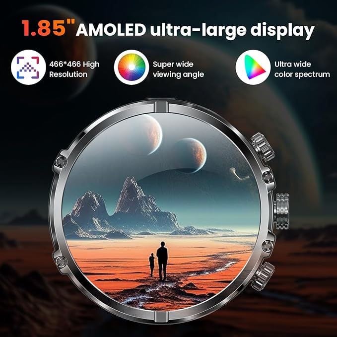 Indestructible Military Smart Watches for Men (Answer/Make Call) 1.85 Amoled IP67 Waterproof Smartwatch with Flashlight 129 Sports Mode Fitness Tracker 100 Days Battery for Android iPhone Black