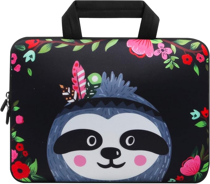Violet Mist 11 11.6 12 Inch Laptop Sleeve Funny Sloth Pattern Laptop Carrying Bag Case with Handle Cute Protective Neoprene Notebook Tablet Computer Travel Cover Pouch Briefcase, Sloth Floral