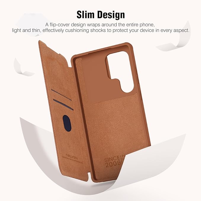 Nillkin for Samsung Galaxy S25 Ultra Wallet Case with Camera Cover, [Lens Protection] Premium Leather Slim Protective Shockproof Hard Cover Flip Phone Case for Galaxy S25 Ultra 6.9'' Brown