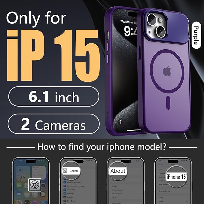 Innaght Magnetic for iPhone 15 Case with Stand,Compatible with MagSafe,Rugged,Heavy Duty,Protective Case Kickstand,[Built-in Invisible Stand],Purple