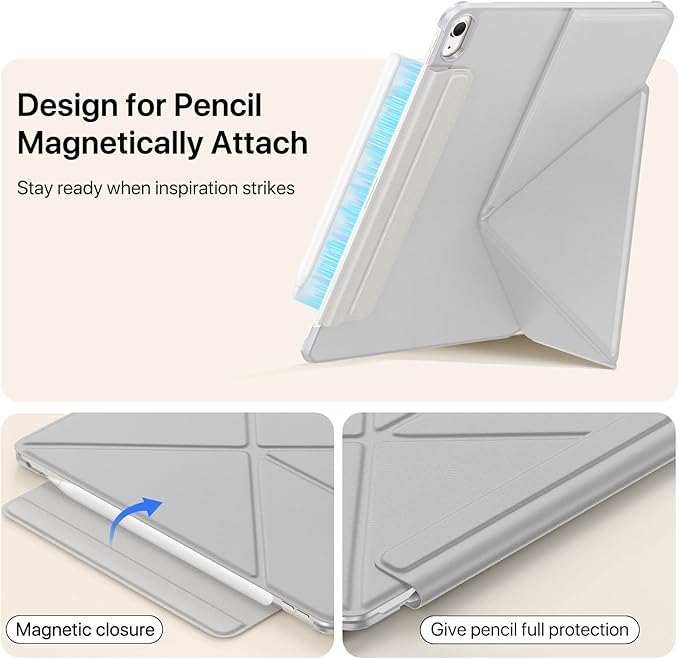 SANUODD for iPad Air 11 inch Case M3/M2 (2025/2024), Slim Powerful Magnetic Attachment Full Corner Protective iPad Case with Auto Wake/Sleep and Hidden Pencil Holder (Concrete Gray, iPad air 11 inch)