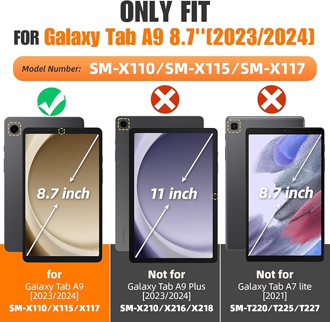 SEYMAC stock Case for Samsung Galaxy Tab A9 8.7'', Full-Body Drop Protection Case with Screen Protector Pencil Holder [360° Rotating Hand Strap] &Stand, SkyBlue+Black