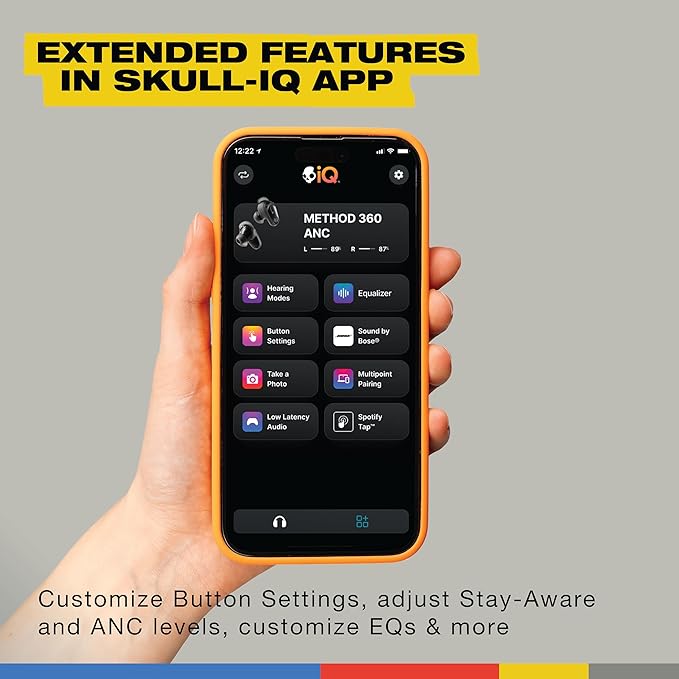 Skullcandy Method 360 ANC Wireless Earbuds, Sound by Bose, Bluetooth Headphones, Premium Noise Cancelling, Up to 40 Hrs Battery, Sweat and Water Resistant, Microphone for iPhone Android - Bone