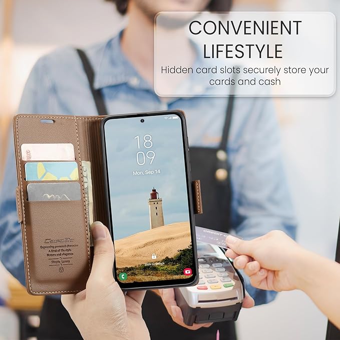 for Samsung Galaxy A56 5G Case, Premium PU Leather Wallet Case Flip Cover with [RFID Blocking][Card Holder][Stand Function] Shockproof Protective for Samsung Galaxy A56, Brown