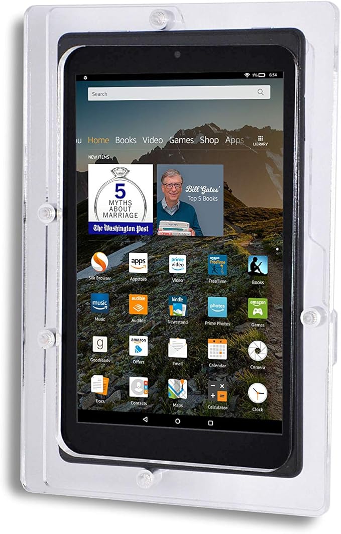 TABcare Security Anti-Theft Acrylic VESA Enclosure for Amazon Tablet with Free Wall Mount Kit (Clear, Fire HD 8 2016/2017/2018)