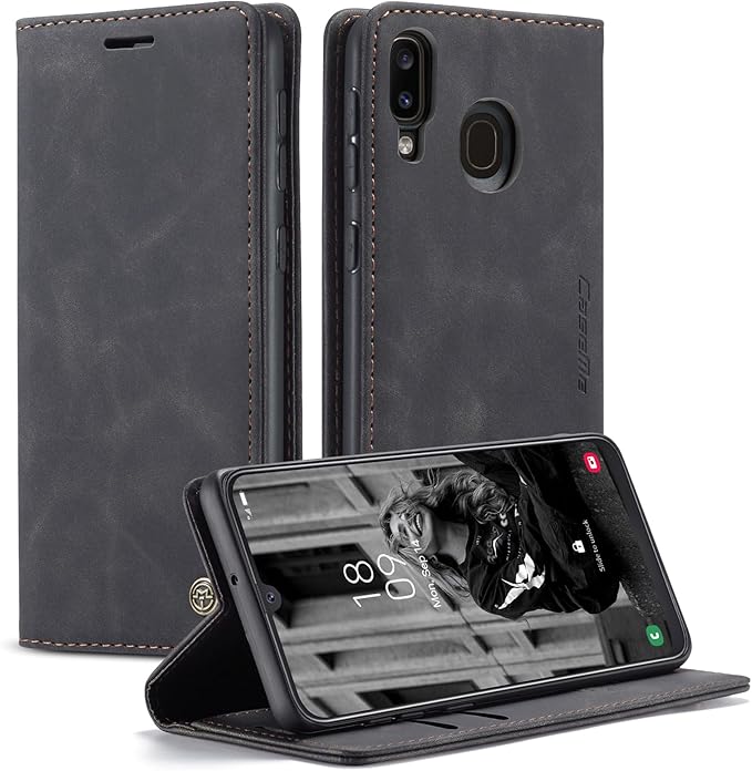 for Samsung Galaxy A40 Case, Flip Wallet Leather Case with Card Holder Magnetic Closure Shockproof Kickstand Protective Phone Cases Cover for Samsung A40,Black