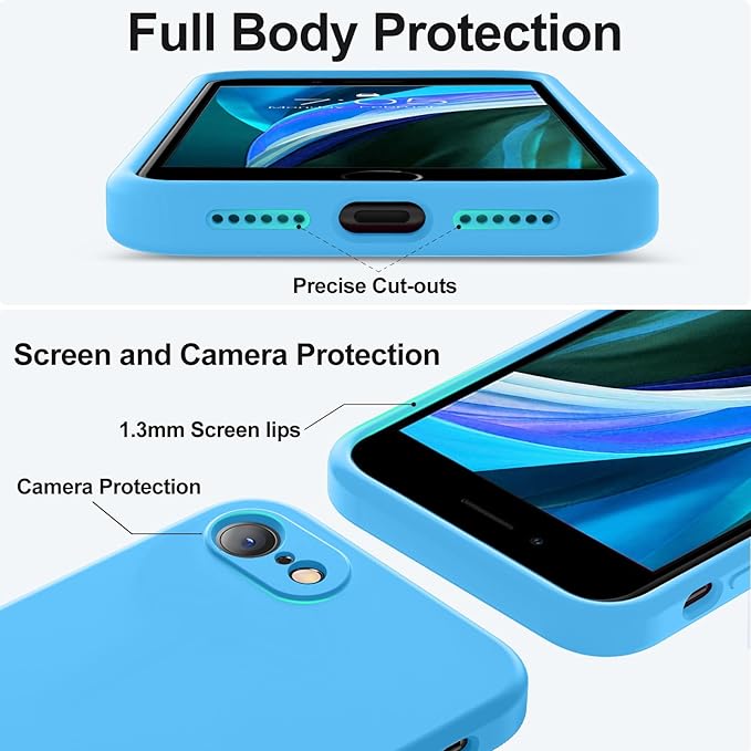 Vooii for iPhone SE Case 2022/3rd/2020,iPhone 8/7 Case, Upgraded Liquid Silicone with [Flat Edges] [Camera Protection] [Soft Anti-Scratch Microfiber Lining] Phone Case for iPhone SE - Blue