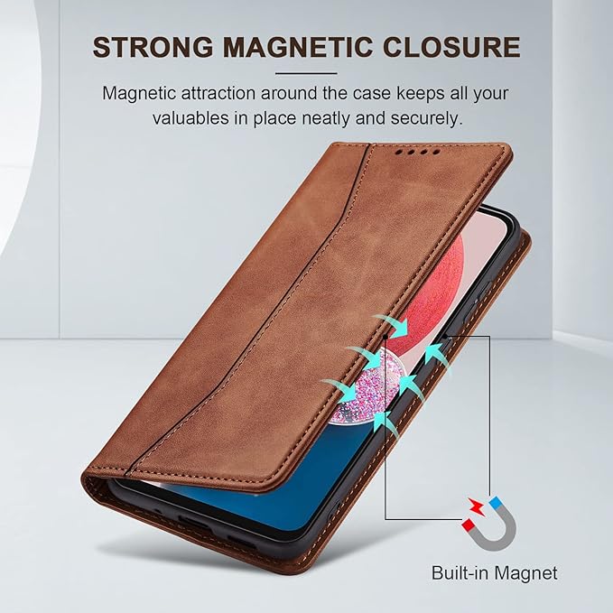Jasonyu Flip Wallet Case for Samsung Galaxy A13 5G/4G/Galaxy A04s,Leather Magnetic Folio Cover with Card Holder,Kickstand - TPU Shockproof Durable Protective Phone Case,Brown