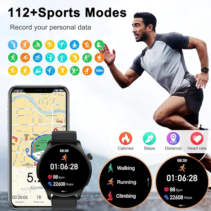 Smart Watch for Men Women Fitness: Waterproof Make/Answer Call Smart Watches for Men Digital Mens Watches Run Smartwatch Android Phones iPhone Samsung Compatible Heart Rate Monitor Step Tracker Black