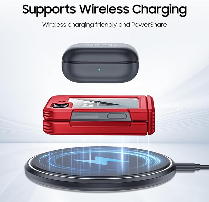 CENMASO for Galaxy Z Flip 6 Case/Z Flip 7 FE Case with Hinge Protection & Built-in Screen Protector, Ultra-Thin Full-Body Shockproof Protection Phone Case for Z Flip 6/Flip 7 FE-Red