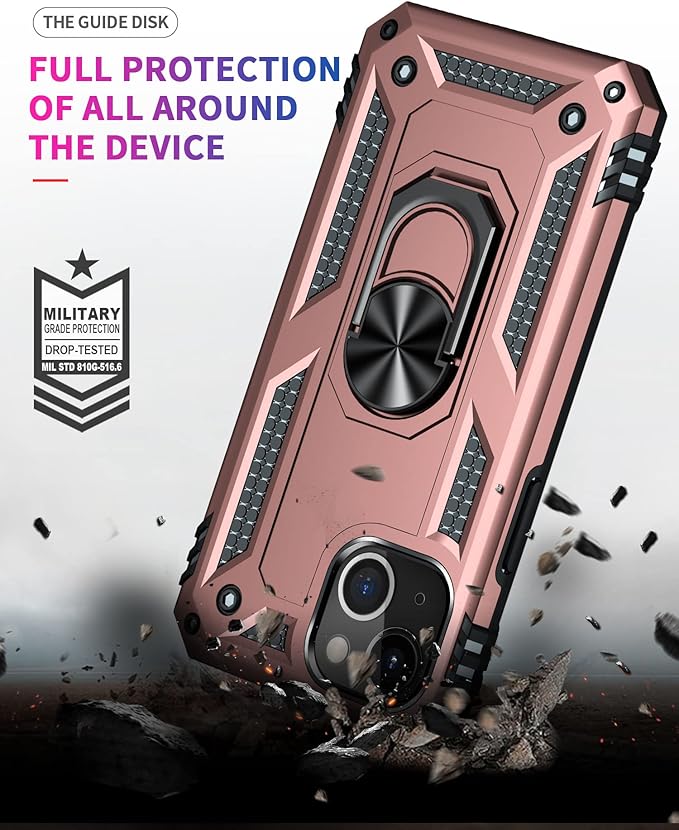 ADDIT Phone Case for iPhone 14 Case,with Kickstand Ring,Adjustable Stand,Military Grade,Heavy Duty Protection,Shockproof,Anti-Fingerprint,Support Magnet Car Mount,Rose Gold