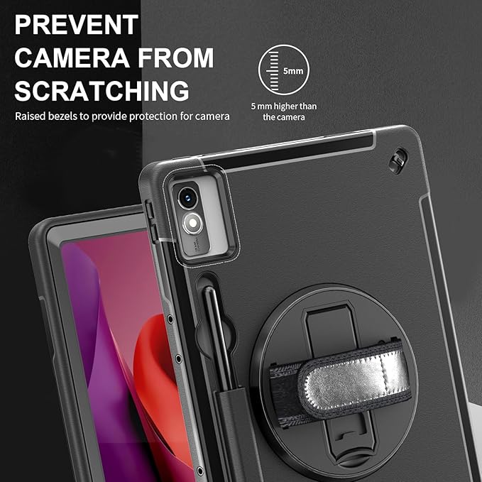 ZenRich Tablet Case for Lenovo Tab P12 12.7 Inch 2023/2024 Release, with 360° Rotating Kickstand, Hand Strap & Shoulder Belt - Heavy Duty Shockproof Rugged Protective Cover
