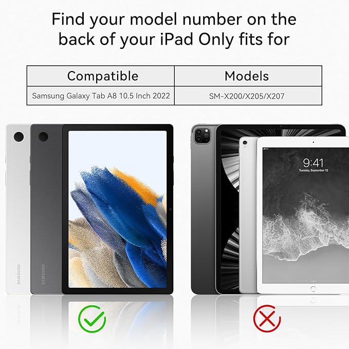 for Samsung Galaxy Tablet A8 Case 10.5 inch 2022 SM-X200/X205/X207 with Screen Protector [360 Rotating Stand] &Hand Shoulder Strap Shockproof Rugged Protective Cover|Black