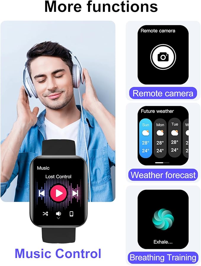 Smart Watch (Answer/Make Calls), 1.85" Smart Watches for Men Women Digital Watch Fitness Tracker with 100+ Sport Modes Heart Rate Monitor for iOS Android Phones Waterproof Black