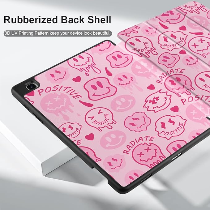 DONGKE Case for Samsung Galaxy Tab S6 Lite 10.4 Inch 2024/2022/2020, Trifold Stand + S Pen Holder + Auto Wake/Sleep + Soft TPU Protective Stand Back Cover, Melting Faces