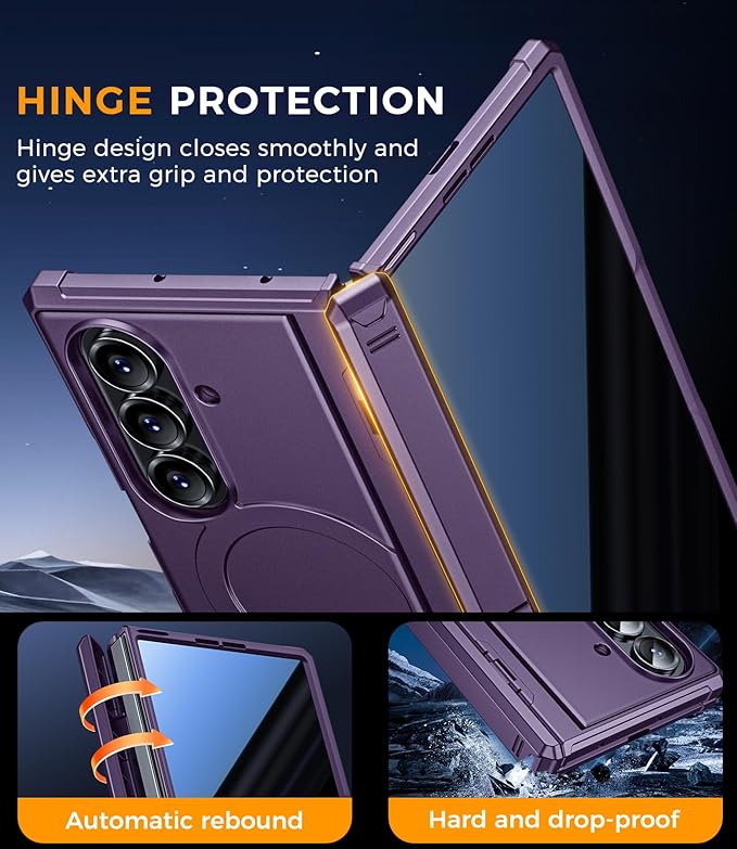 for Samsung Galaxy Z-Fold-7 Case: Magnetic Shockproof Rugged [Dual-Stand] [Hinge Protection] [Fit for Magsafe] [Anti Spy] Full-Body Silicone Women Men Cover for ZFold 7 5G 2025 (Purple)