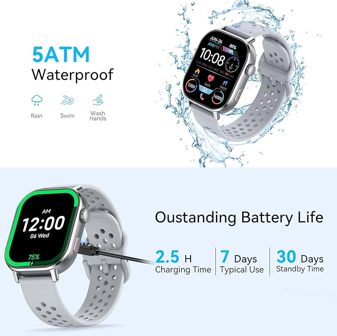 Smart Watch(Answer/Make Call), Smartwatch GPS 2.06"HD AMOLED Display, 5 ATM Water-Resistance, Heart Rate Sleep Monitor, Compass, Altitude, Barometer, 110+ Sports Modes, Fitness Watch for Android/iOS