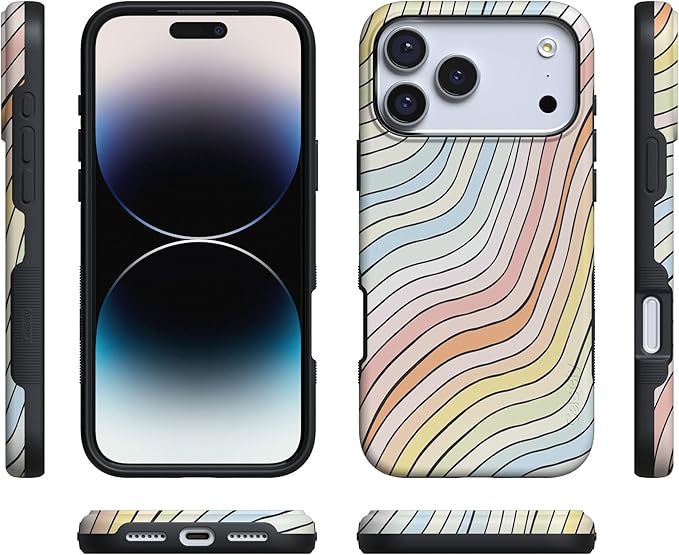 Casely iPhone 17 Pro Case | Ride The Wave | Pastel Rainbow Lined | Compatible with MagSafe | Bold Protective Design